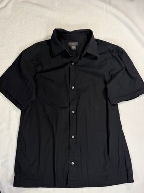 Banana Republic Black Short Sleeve Button Up Shirt XL Stretch Cotton
